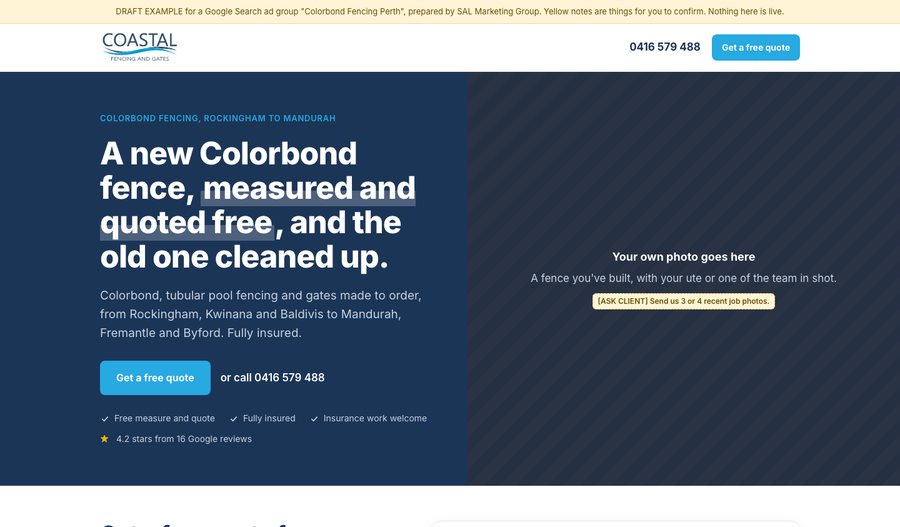 Preview of the Colorbond Fencing Perth landing page